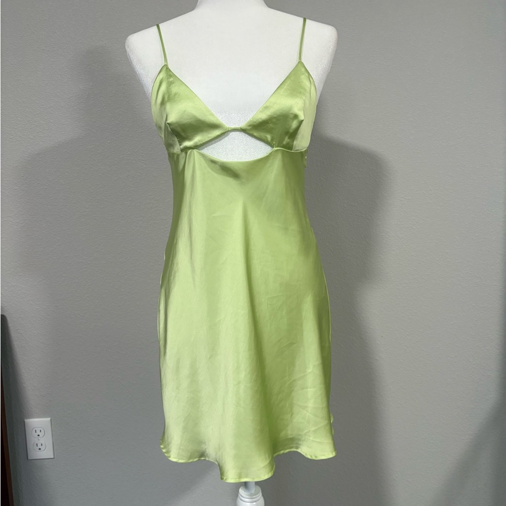 Zara Lime Green Satin Cutout Mini Slip Dress